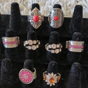 8 Pc Paparazzi Silver and Pink Ring Collection With Ring Display